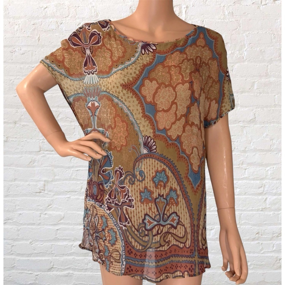 Tommy Bahama Blouse Womens M Sheer 100% Silk Chiffon Weave Boho Lightweight Top